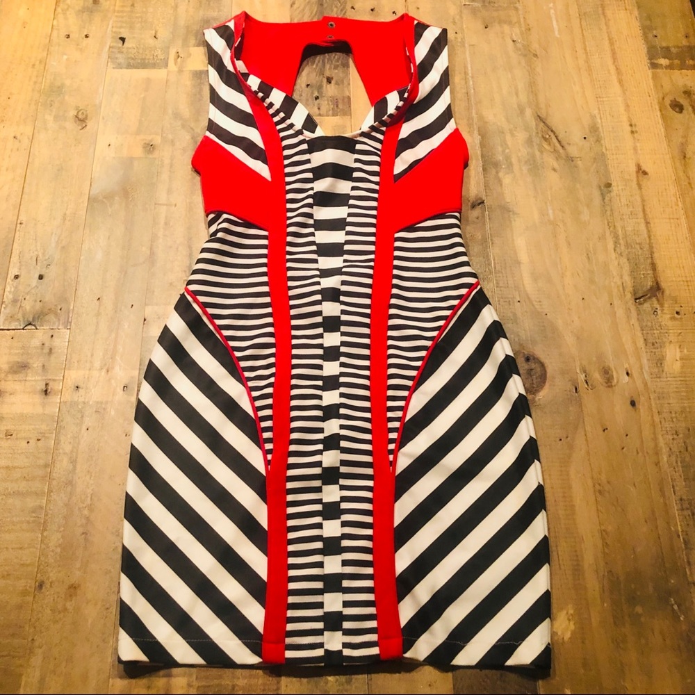 Black and white Arden b bandage wrap dress